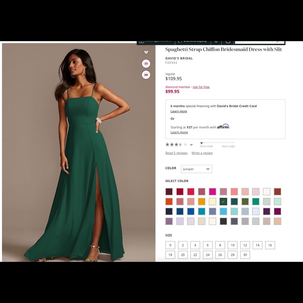 Spaghetti Strap Chiffon Bridesmaid Dress with Slit